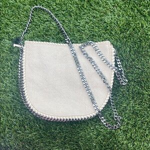 Stella McCartney Cream Crossbody Bag with Silver Chain